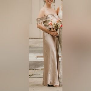 Birdy Grey One-Shoulder Satin Dress in Taupe